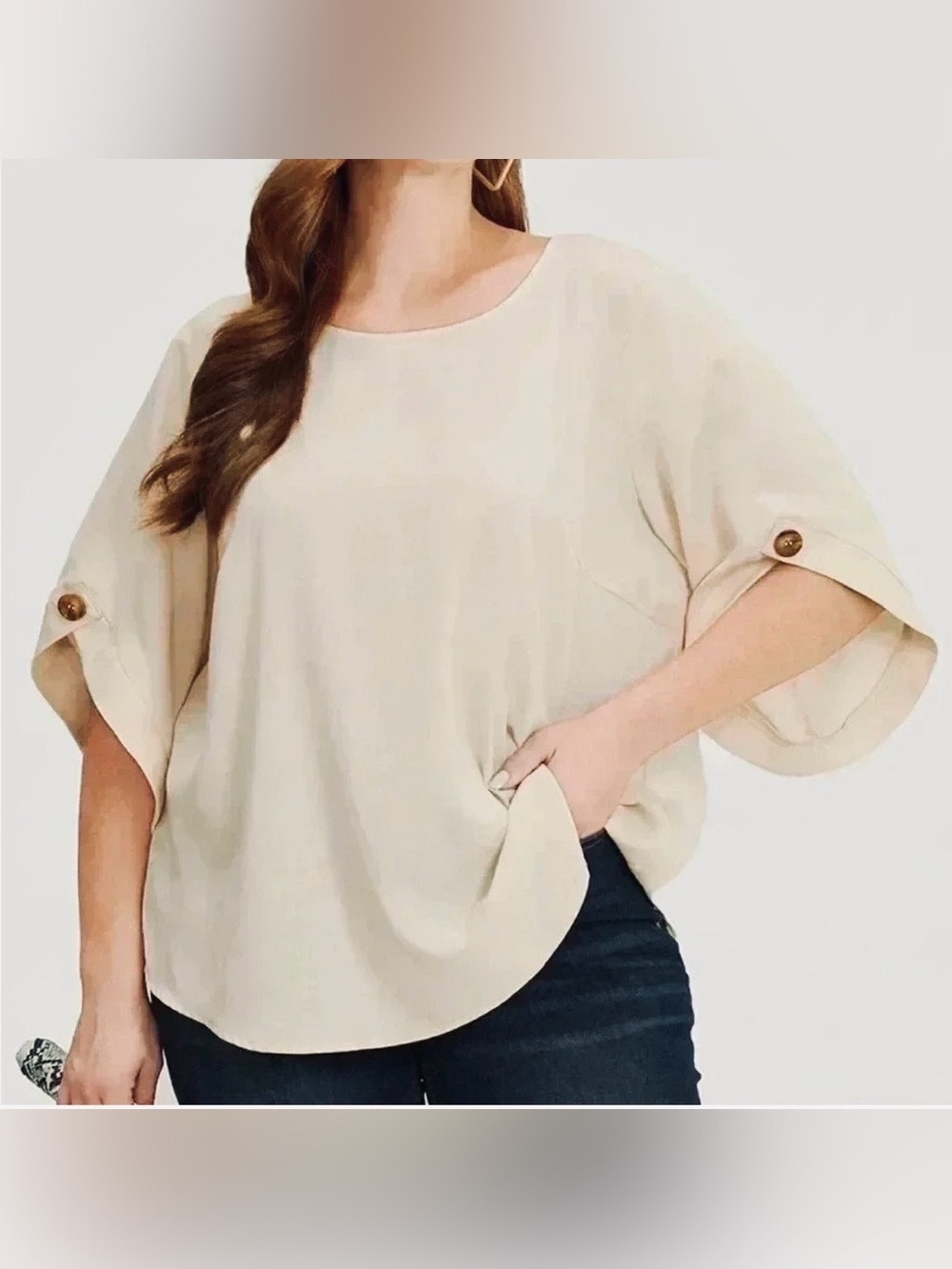 NWT!Stone button detail flounce sleeve blouse size 12 or large